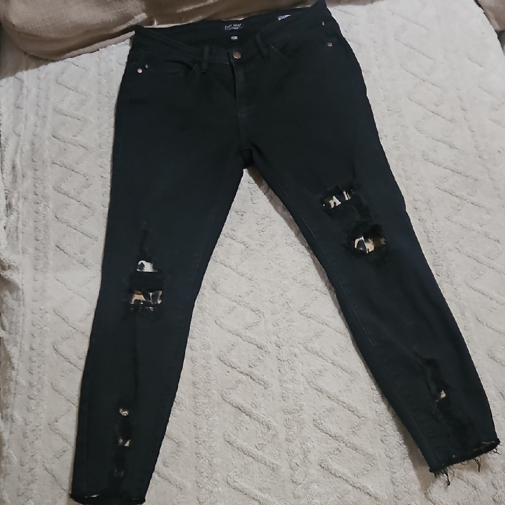 Judy Blue Charcoal Denim Skinny Jeans With Leopard Inlay Size 11/30